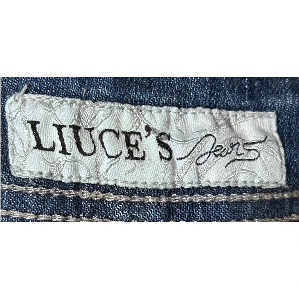 Liuce’s Jeans Women's Lo Rise Distressed Embellished Pockets Jeweled Fastener 13